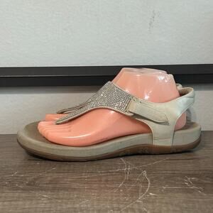 Aetrex Kelly Sparkle Women’s Sandals Shoes Size 10 Silver/Beige